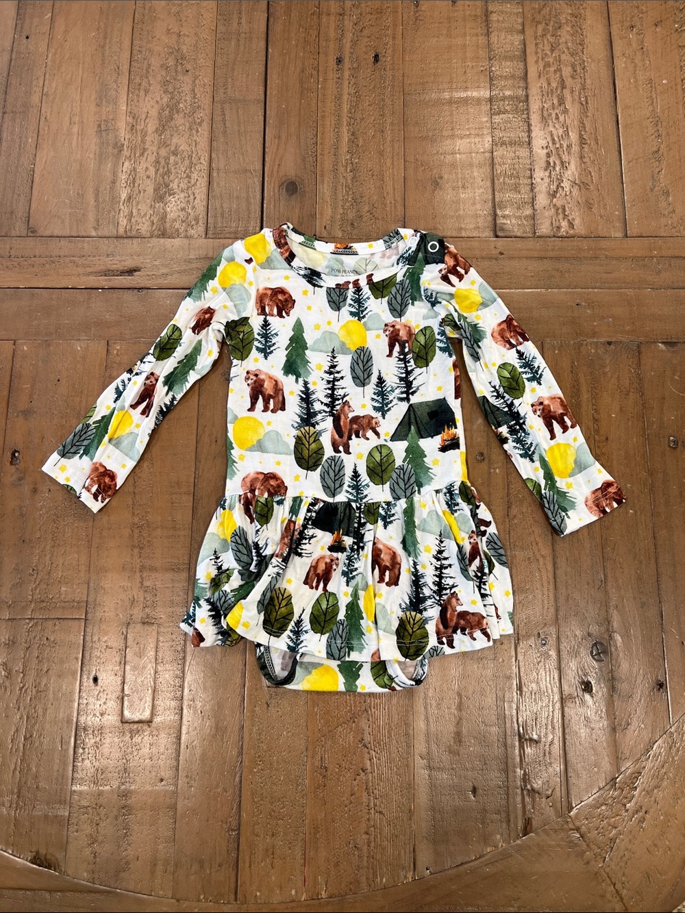 Posh peanut woodland bear camping bamboo bodysuit twirl dress 12-18 months